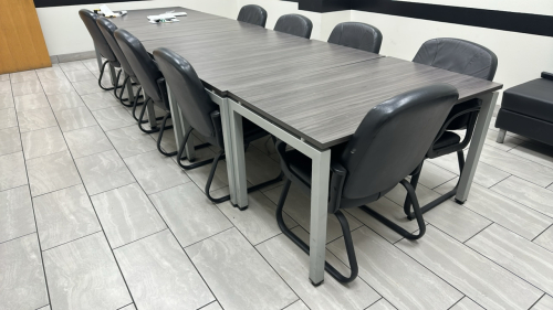 LOT OFFICE FURNITURE: (6) 48&rdquo; LONG TABLES, (11) SIDE CHAIRS, (1) BENCH