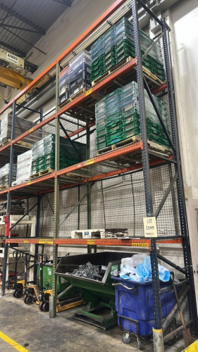LOT (15) SEC. OF ASST'D PALLET RACKING WITH (64) BEAMS, (64) WIRE TRAYS, UPRIGHT ARE APPORX. 20&rsquo; FT HEIGHT, 42&rdquo; W, WIRE MESH BACK
