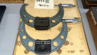 LOT (2) Mitutoyo 103-142 Micrometer, 1-2" Range, 0.001" WITH (1) WOOD CASE