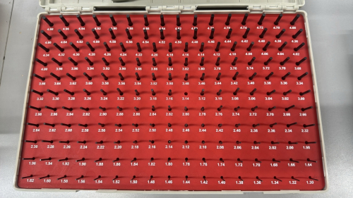 Vermont Gage Pin Gauge Set, 0.21mm to 1.29mm and 1.30mm to 4.98mm Range, Black Guard, Serial MS0939
