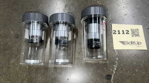 LOT (3) MITUTOYO OBJECTIVES, (2) MITUTOYO QV-OBJECTIVE SL 2.5x / 0.14, F=100, (1) QV-OBJECTIVE 1X / 0.055, F=100