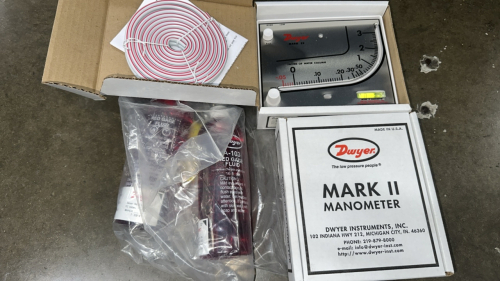 LOT (2) DWYER MARK II MANOMETERS AND (2) DWYYER A-103 RED GAGE FLUID