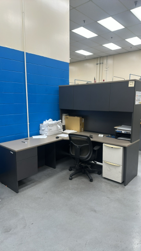 WOOD DESK WITH HUTCH AND LEFT RETURN