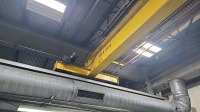 Lot (2) CraneMann 3 Ton Single Girder Overhead Bridge Cranes, (1) Detroit 3 Ton Electric Wire Rope Hoist and (1) Konecranes 3 Ton Electric Wire Rope Hoist ~35ft. Span / ~30ft. Length; Crane Runway Railing - 10