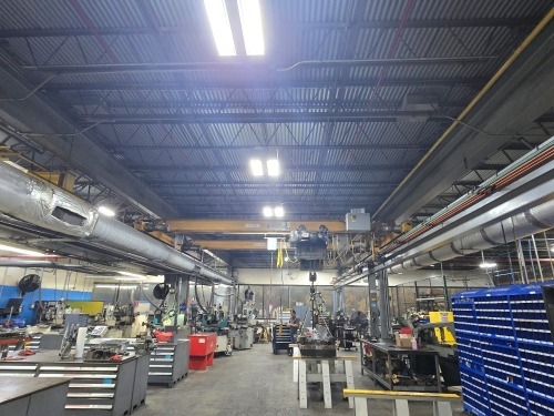 LOT (2) Osborne Industries 3 Ton Single Girder Overhead Bridge Cranes With Detroit 3 Ton Electric Wire Rope Hoist, ~20ft. Span / ~60ft. Length / 10.5ft. Height; Crane Runway Structure