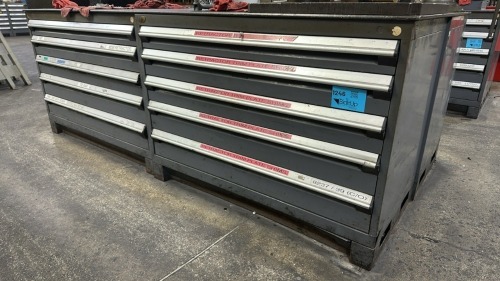 LOT (4) Rousseau Metal Heavy Duty 5 Drawer Cabinet, 48?W X 24&rdquo;D X 34?H, With 1/2&rdquo; Metal Plate on Top And 6&rdquo; Jaw Vise