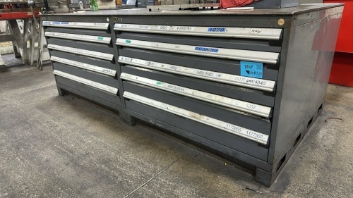 LOT (4) Rousseau Metal Heavy Duty 5 Drawer Cabinet , 48?W X 24&rdquo;D X 34?H, With 1/2&rdquo; Metal Plate on Top And 6&rdquo; Jaw Vise