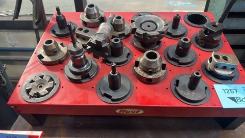 Lot Asst'd Milling Machine Holders and Cutting Tools, with Rack