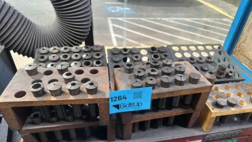 Machinist Collets with Wooden Racks, Approx. 50+ Pieces, Steel Construction