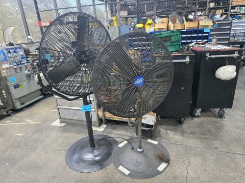 (2) 30" Pedestal Fans - Commercial Electric and Global Industrial Brands