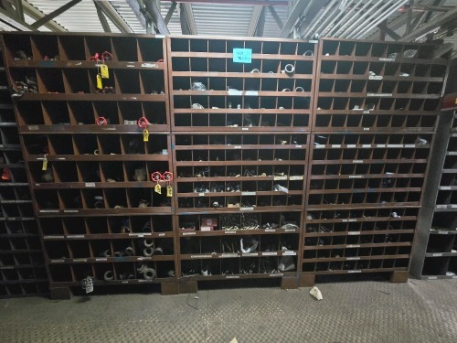 Lot of (3) Bins and Assorted Contents - Valves, Hardware, Fittings, etc.