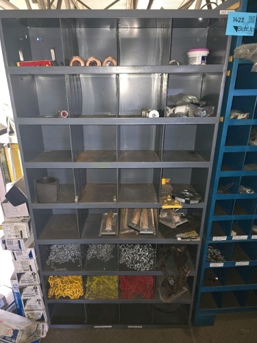 Lot of (2) Bins and Assorted Contents - Chains, Fittings, Hinges, etc.