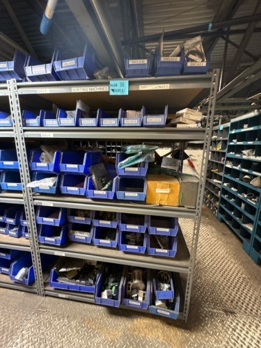 Shelf Lot of Assorted Sorting Machines MRO - Circuit Boards, Cabling, Keyence Parts, etc.