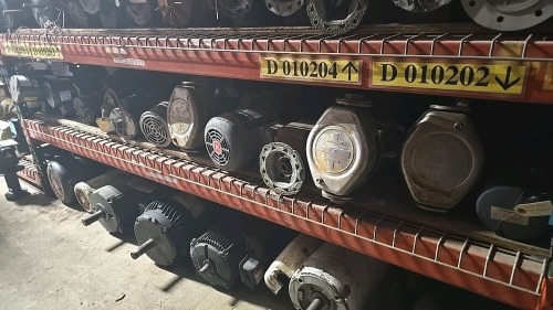 Assorted Contents of Shelf Row Half - Misc. Motors and Pumps