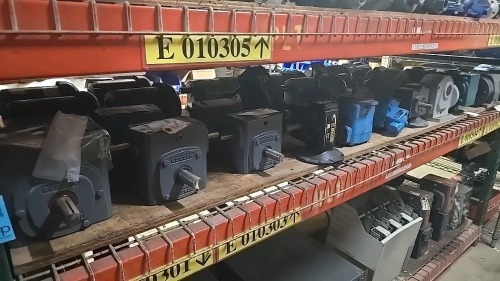 Assorted Contents of Shelf Row Half - Gearboxes (Boston Gear / SE Encore, GTR, etc.)