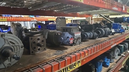 Assorted Contents of Shelf Row Half - Misc. Valves, Honeywell Motor, Pump, etc.