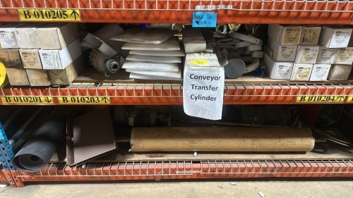 Lot Asst&rsquo;d Hydraulic Oil Filters, Roller, Mixers, Conveyor Belts, Exhaust Fan Pulleys, Angle Speed Reducers, Gas Regulators, Bronze Horn Saddles,, Mat-top Chain, in 3 Shelf&rsquo;s