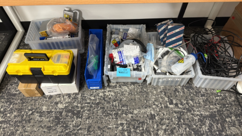 LOT ASST&rsquo;D CABLE, SCREWS, POWER STUDS, SMALL TOOL BOX, PLUS BINDS