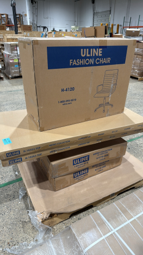 LOT OF ULINE FURNITURE: (2) METRO COLLECTION 48&rdquo; x 24&rdquo; DESKS, AND (1) FASHION CHAIR