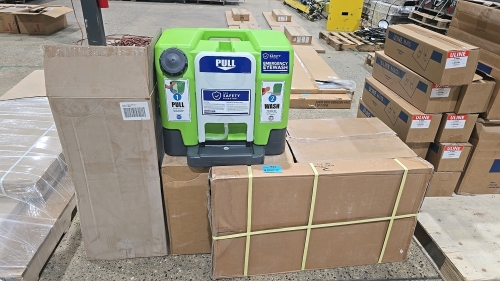 (2) The Safety Director Emergency Eyewash Stations, Eyewash Station Rewstand, EWCart-SD Drain Cart