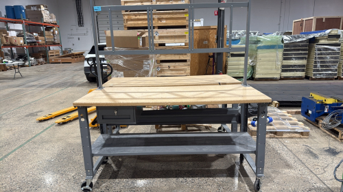 ULINE DELUXE MOBILE WORKSTATION WITH COMPOSITE WOOD TOP AND OVERHEAD