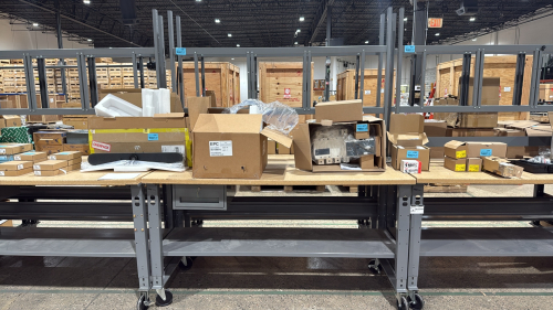 ULINE DELUXE MOBILE WORKSTATION WITH COMPOSITE WOOD TOP AND OVERHEAD