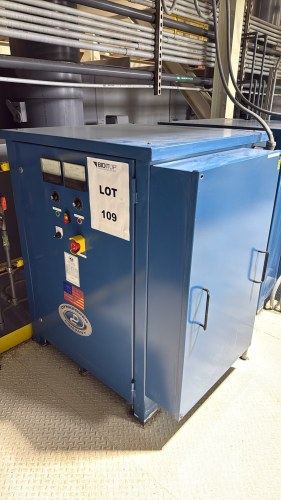 DYNAPOWER INDUSTRIAL RECTIFIER WITH POWER BOX Make: DynapowerSerial Number: 503320-007-003Input Voltage: 480 VoltsOutput Voltage: 8 VoltsInput Current (Amps): 48 AmpsOutput Current (Amps): 3000 AmpsINPUT Frequency (Hz): 60 HzINPUT Phase: 3Power Input (KVA