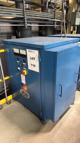 DYNAPOWER INDUSTRIAL RECTIFIER WITH POWER BOX Make: DynapowerSerial Number: 503320-006-006Input Voltage: 480 VoltsOutput Voltage: 12 VoltsInput Current (Amps): 62 AmpsOutput Current (Amps): 3000 AmpsINPUT Frequency (Hz): 60 HzINPUT Phase: 3Power Input (KV