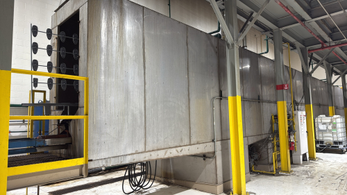 INDUSTRIAL 6 STAGE WASHED STATION WITH BOILER, AND CONTROL PANEL STAGE 1 PRE-WASH, STAGE 2 STAGE WASH, STAGE 3 CITY WATER RINSE, STAGE 4 CITY WATER RINSE, STAGE 5 RECIRCULATED R.O. RINCE, STAGE 6 VIRGIN R.O. RINSE, APPROX WASHED STATION ONLY: 77'FT LONG x