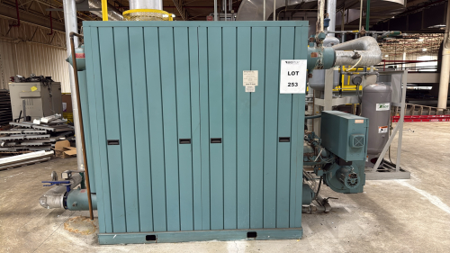 Cleaver-Brooks FLX-700-250-160 HW Gas-Fired Boiler on skid, 2500 MBH, Natural Gas, Pressure, Serial BT-8540, Manufactured in Stratford, Ontario, Includes TLC Control Panel, Pump, AND (2) TACO TANKS ON SKID, BOILER DIMENSIONS: 10' FT LONG x 54"W x 76"H, TL