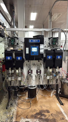 Graco ProMix PD Electronic Proportioner System, equipped with 4 pumps, Item type: Electronic Proportioner SystemMake: GracoModel: ProMix PDYear: 2019Serial Number: A0122SERIES: B19AMax Air Pressure: 7 MPa (100 psi)Max Temperature: 122&deg;F (50&deg;C)Control Syst