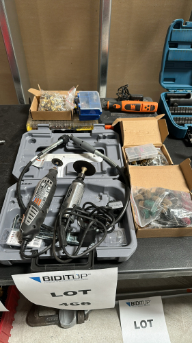 LOT OF (3) ASSORTED DREMEL/ROTARY TOOLS, W/ ASSORTED DREMEL/ROTARY BRUSHES, TO INCLUDE: CHICACO PNEUMATIC, WEN, DREMEL