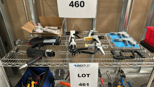 LOT OF ASSORTED CAULK GUNS/CABLE TIE GUNS, TO INCLUDE: LOCTITE, KNOWEASY, RZX TOOLS, ETC., W/ PLASTIC BONDER, EPOXY ADHESIVE