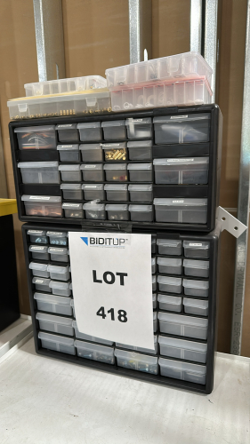 <p>LOT OF ASSORTED PARTS CONTAINERS, TO INCLUDE: HEX BOLTS, NUTS, WASHERS, SCREWS, THREADED INSERTS, PTFE RINGS, ETC.</p>