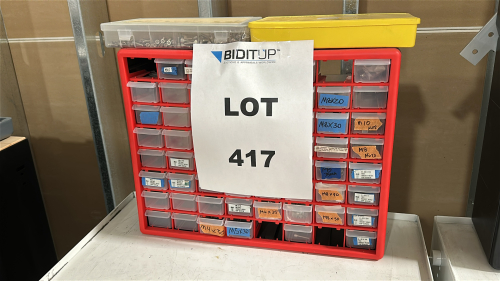 LOT OF (3) ASSORTED PARTS CONTAINERS, TO INCLUDE: SCREWS, NUTS, BOLTS, WASHERS, ASSORTED SIZES