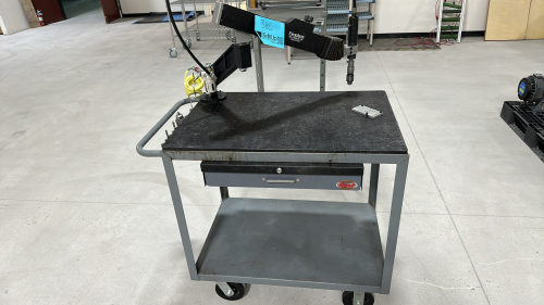 FLEXARM PNEUMATIC TAPPING ARM, TAP CAPACITY: 00 - 9/16" REACH: 11" - 34", S/N: 026044, TO INCLUDE: WEDLING TABLE CART, W/ COMPRESSION HOSING / AIR NOZZLE GUN