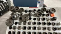 LOT OF ASSORTED LATHE TOOLING, W/ 2-DOOR METAL CABINET, TO INCLUDE: CONCENTRIC SPRING LOADED LIVE CENTERS, ASSORTED SIZED COLLETS, ROTARY CHUCKS, ETC. - 3