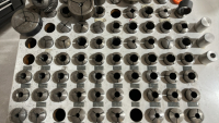LOT OF ASSORTED LATHE TOOLING, W/ 2-DOOR METAL CABINET, TO INCLUDE: CONCENTRIC SPRING LOADED LIVE CENTERS, ASSORTED SIZED COLLETS, ROTARY CHUCKS, ETC. - 4