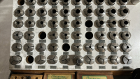 LOT OF ASSORTED LATHE TOOLING, W/ 2-DOOR METAL CABINET, TO INCLUDE: CONCENTRIC SPRING LOADED LIVE CENTERS, ASSORTED SIZED COLLETS, ROTARY CHUCKS, ETC. - 5