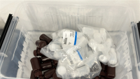 LOT OF (7) 3-DRAWER PLASTIC ROLLING STORAGE CABINETS, DIMENSIONS: 22" x 15" x 25", TO INCLUDE: 1000 mL BOTTLES, OFFICE SUPPLIES, TWEEZERS, ETC. - 2
