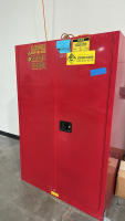 ULINE 90 GAL. FLAMMABLE LIQUID STOAGE CABINET, DIMENSIONS: 43" x 34" x 63", MODEL: H-2219S-R