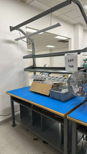 ULINE STEEL WORKBENCH W/ MOUTNED LIGHT, DIMENSIONS: 60" x 36" x 80", TO INCLUDE: ASSORTED ELECTRICAL COMPONENTS<br/>(TABLE ONLY - CONTENTS NOT INCLUDED)