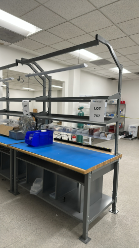 ULINE STEEL WORKBENCH W/ MOUTNED LIGHT, DIMENSIONS: 60" x 36" x 80", TO INCLUDE: ASSORTED ELECTRICAL COMPONENTS<br/>(TABLE ONLY - CONTENTS NOT INCLUDED)