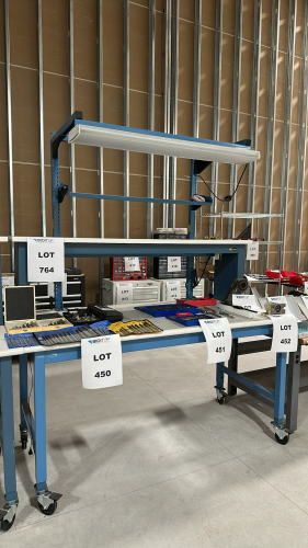 IAC HEAVY-DUTY STEEL WORK BENCH W/ MOUNTED LIGHT, DIMENSIONS: 72" x 36" x 88" <br/>(TABLE ONLY - CONTENTS NOT INCLUDED)