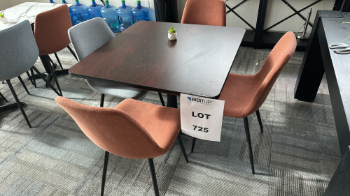 (1) KITCHEN BREAKROOM TABLE W/ (4) DINING CHAIRS DIMENSIONS: 36" x 36" x 29"