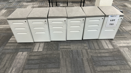 LOT OF (13) 3-DRAWER CUSHIONED TOP STORAGE CABINETS, DIMENSIONS: 20" x 14.5" x 25.5"