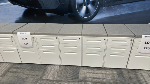 LOT OF (5) 3-DRAWER CUSHIONED TOP STORAGE CABINETS, DIMENSIONS: 20" x 14.5" x 25.5"