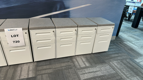 LOT OF (5) 3-DRAWER CUSHIONED TOP STORAGE CABINETS, DIMENSIONS: 20" x 14.5" x 25.5"