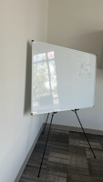 OFFICE LOT OF (3) WOOD TOP OFFICE TABLES, DRY ERASE BOARD W/ EASEL, OFFICE CHAIR, ETC. - 3