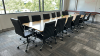 CONFERENCE TABLE (16' x 4' x 28"), (15) CONFERENCE CHAIRS, & WOOD TOP TABLE (74" x 25.5" x 29"),
